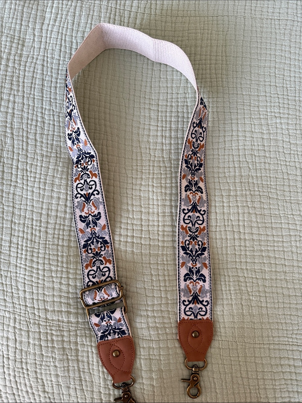 Floral Jacquard Adjustable Crossbody Strap in Pink, Navy & Tan